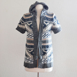 Gray Short Sleeve Hooded Open Cardigan Size M